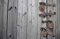 Old rusty locks on a background of wooden boards Royalty Free Stock Photo
