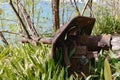 Old rusty machine gun in a small fort in La Pointe du Bout - Les Trois Ilets, Martinique Royalty Free Stock Photo