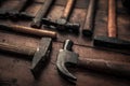 Old rusty mallets equipment for carpentry, shoemaking, bodywork Royalty Free Stock Photo