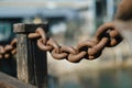 Old rusty metal chain outdoors. Large chain links Royalty Free Stock Photo