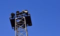 Old rusty metal construction with a ladder leading into the sky against the background of clouds. Royalty Free Stock Photo