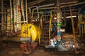 Old rusty metal iron abandoned bad in corrosion equipment heat exchangers pipes pumps at an industrial refinery chemical Royalty Free Stock Photo