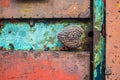 Old rusty metal iron door knob of an abandoned house Royalty Free Stock Photo