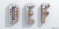 Old rusty metal. Letters D, E, F. Alphabet retro 3d render. Royalty Free Stock Photo