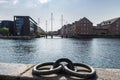 Old metal moorage and the Circle Bridge in Copenhagen, Denmark