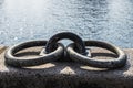 Old rusty metal moorage in the port of Copenhagen, Denmark as background