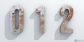 Old rusty metal. Numbers 0, 1, 2. Alphabet retro 3d render. Is Royalty Free Stock Photo