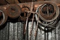 Old rusty metal tools in the garage