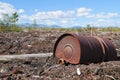 Old rusty metallic barrel