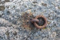 Old and rusty mooring ring for ships fixing.