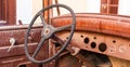 Old rusty motor car steering wheel
