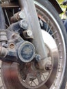 old rusty motorcycle disc brakes Royalty Free Stock Photo