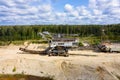 Old rusty multi bucket excavator, giant stacker, absetzer in sandy career