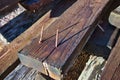 old rusty nails sticking out of wooden plank Royalty Free Stock Photo