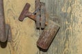 Old rusty padlock on the barn door. Long unused lock on the door. Royalty Free Stock Photo