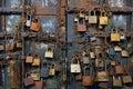 Old rusty padlocks on the old rusty metal door,  Close up Royalty Free Stock Photo