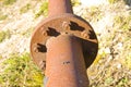 Old rusty pipeline with flange and bolts Royalty Free Stock Photo