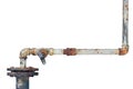 Old rusty pipes, aged weathered isolated grunge rust iron pipeline and plumbing connection joints, industrial tap fittings, faucet Royalty Free Stock Photo