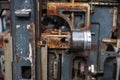 Old rusty printing machine complex mechanism of metal Royalty Free Stock Photo