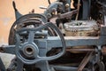 Old rusty printing machine complex mechanism of metal Royalty Free Stock Photo