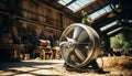 An old rusty propeller turning inside an industrial workshop generated by AI Royalty Free Stock Photo