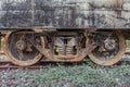 Old rusty rail wheel on railroad tracks Royalty Free Stock Photo