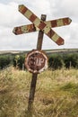 Old and rusty railroad sign with stop letters Royalty Free Stock Photo
