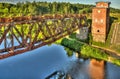 The old rusty railway bridge in Mazeikiai, Lithuania Royalty Free Stock Photo