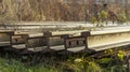 Old rusty railway rails in the grass Royalty Free Stock Photo