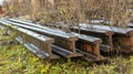 Old rusty railway rails in the grass Royalty Free Stock Photo