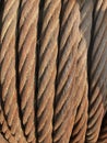 Old rusty rope from a river port winch, close up