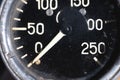 Old rusty round industrial pressure gauge with numbers on a black dial Royalty Free Stock Photo