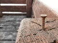 Old rusty screw in the old wood. Royalty Free Stock Photo