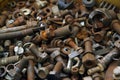 Old rusty screws, nuts and bolts background