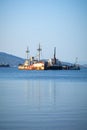 Old rusty ships side by side. Shipwrecks in Greece. Royalty Free Stock Photo