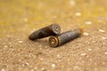 a lot of old rusty shot cartridges found on the land Royalty Free Stock Photo