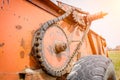 Old rusty species of part of agricultural machinery in rural areas. Royalty Free Stock Photo