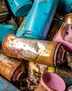 Old rusty spray cans Royalty Free Stock Photo