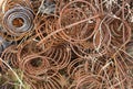 Old rusty springs from the mattress. Collected for recycling.