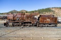 Old and rusty steam mining train used for transportation of the copper of