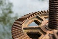 Old rusty steel gear closeup Royalty Free Stock Photo