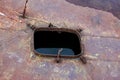 Old rusty sunken pier in the water on the territory of the river port. Royalty Free Stock Photo