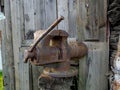 Old rusty table vises for handwork on metal Royalty Free Stock Photo