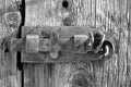 Old rusty textured latch on a wooden door Royalty Free Stock Photo