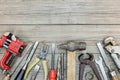 Old rusty tool set of different instruments for house renovation Royalty Free Stock Photo