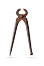 old rusty tool to remove nails. nail clipper isolated on a white background