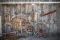 Old rusty tools in on abandoned barn wall. Royalty Free Stock Photo