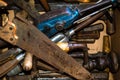 Old rusty tools are piled on a heap Royalty Free Stock Photo