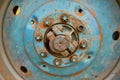 old rusty tractor wheel close up Royalty Free Stock Photo