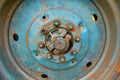 old rusty tractor wheel close up Royalty Free Stock Photo